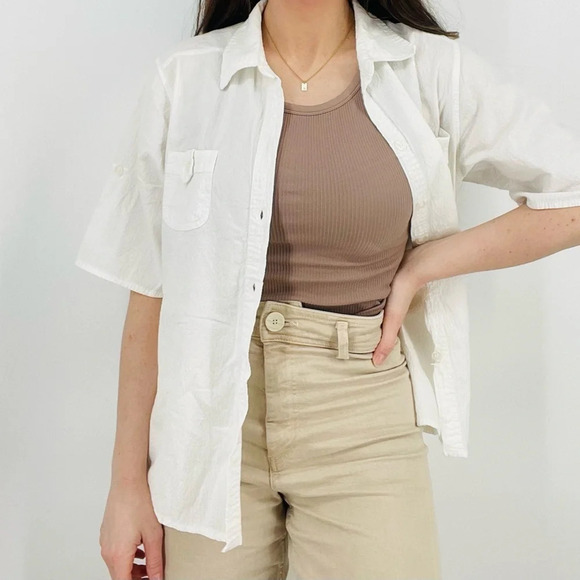 vintage coastal boho minimalist button down top ivory size M - Picture 1 of 7